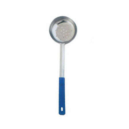 Omcan 80786 8 Oz One-Piece Stainless Steel Perforated Portion Control Spoon With Blue Handle