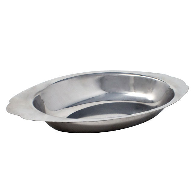 Omcan 80799 20 oz Stainless Steel Au Gratin Oval Dish, 4.5" Diameter, Heavy Duty, Dishwasher Safe