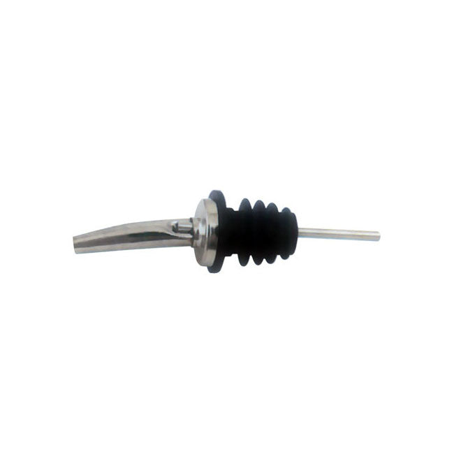 Omcan 80850 Liquor Pourer - Stainless Steel Tapered Spout with Black Plastic Stopper, Free Flow Design, 12 Pack