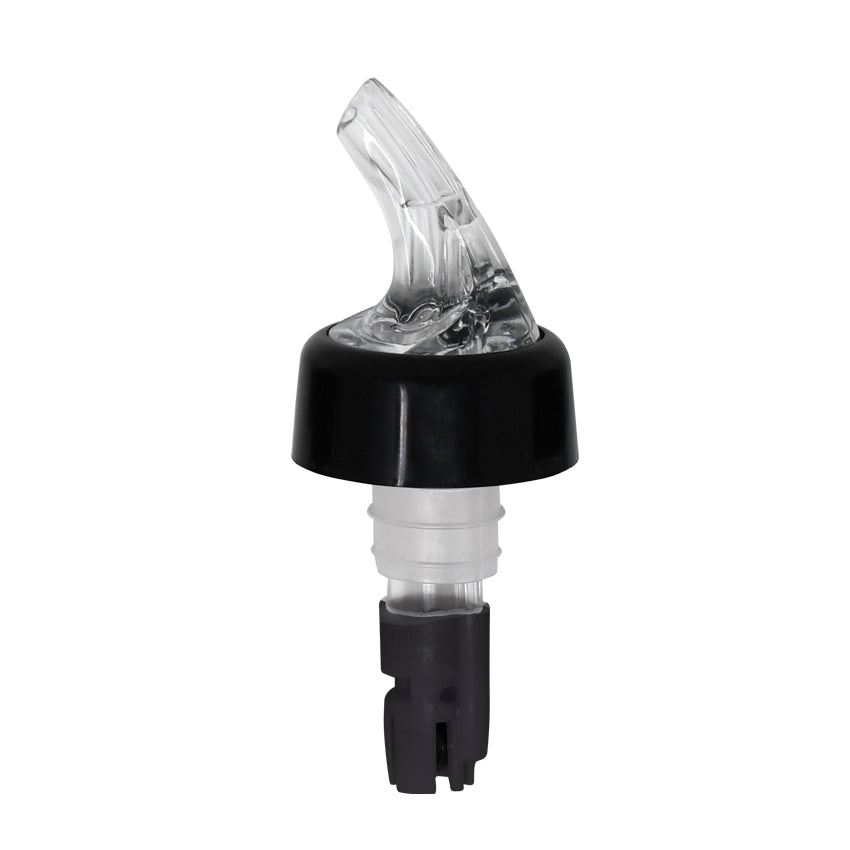 Omcan 80878 Liquor Pourer, 5/8 Oz, Plastic, Clear Spout, Black Tail, With Collar, 12/Pack