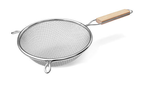 Omcan 80937 Mesh Strainer - 6" Double Mesh, Tin-Plated, Flat Wood Handle