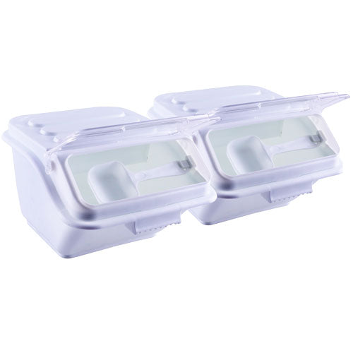 Omcan 80987 Ingredient Bin, 10 L White Plastic Tub with Hinged Cover, Scoops Included - 2/Set