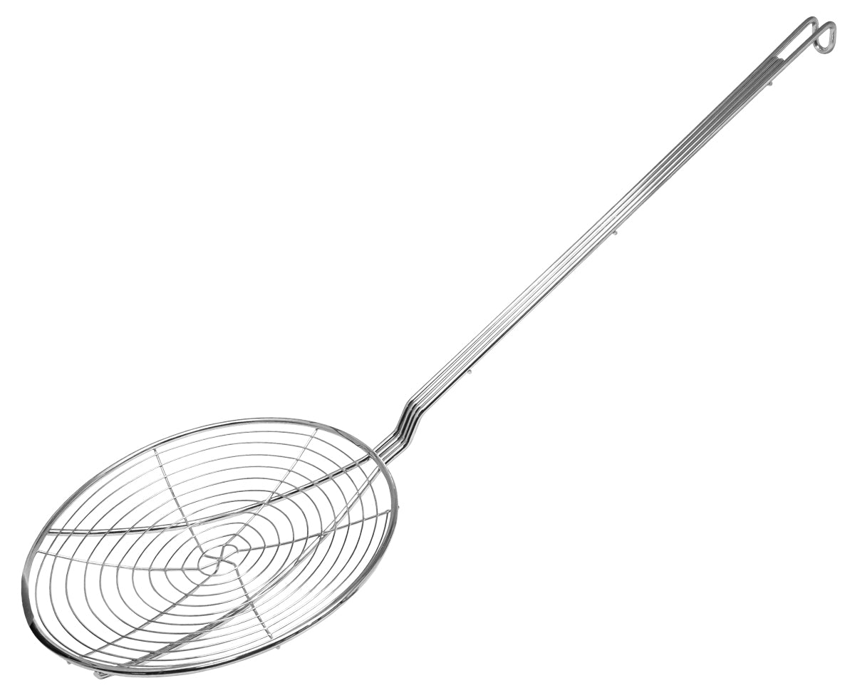 Omcan 81077 Skimmer - 9" Diameter Spiral Wire Basket, Stainless, Nickel 17-1/2" Handle, 28" Length | stainless steel