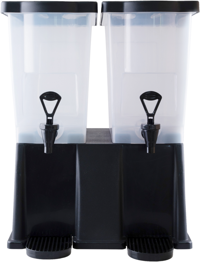 Omcan 81121 Double Juice & Beverage Dispenser, Two 12-Qt PP Tanks, Clear Black Base, NSF | 16.1" Wide