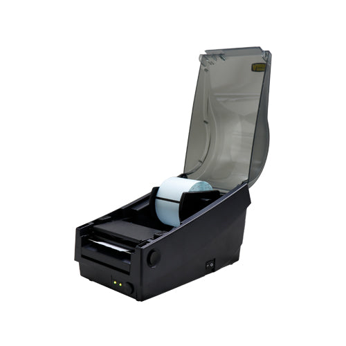 Prepline PSPRINTER with cover open showing a label roll