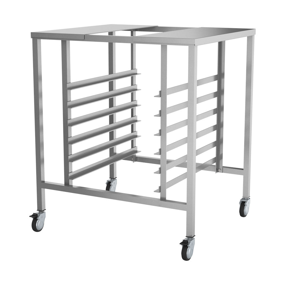 Prepline OS-2528 stainless steel oven stand with cooling racks, angled view