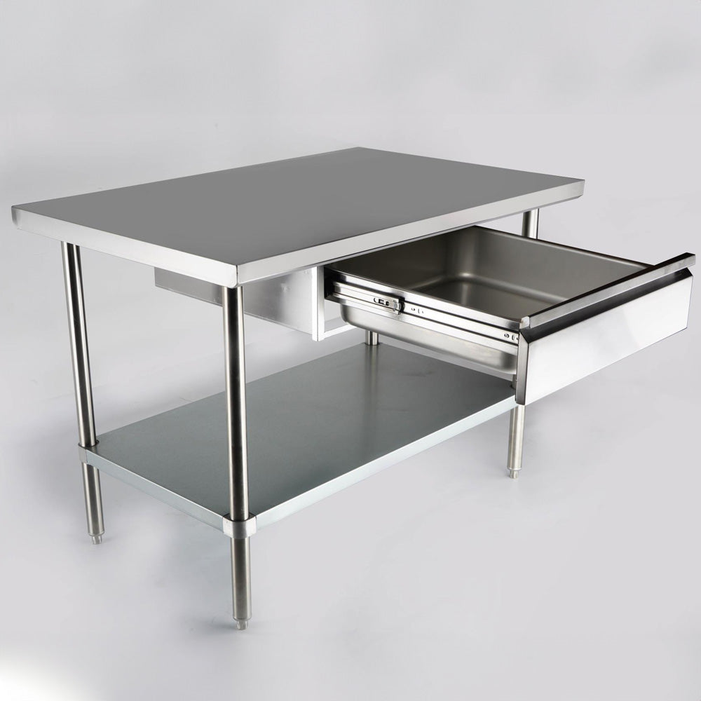 Prepline PDR-2524 stainless steel drawer, open under a work table (table not included)