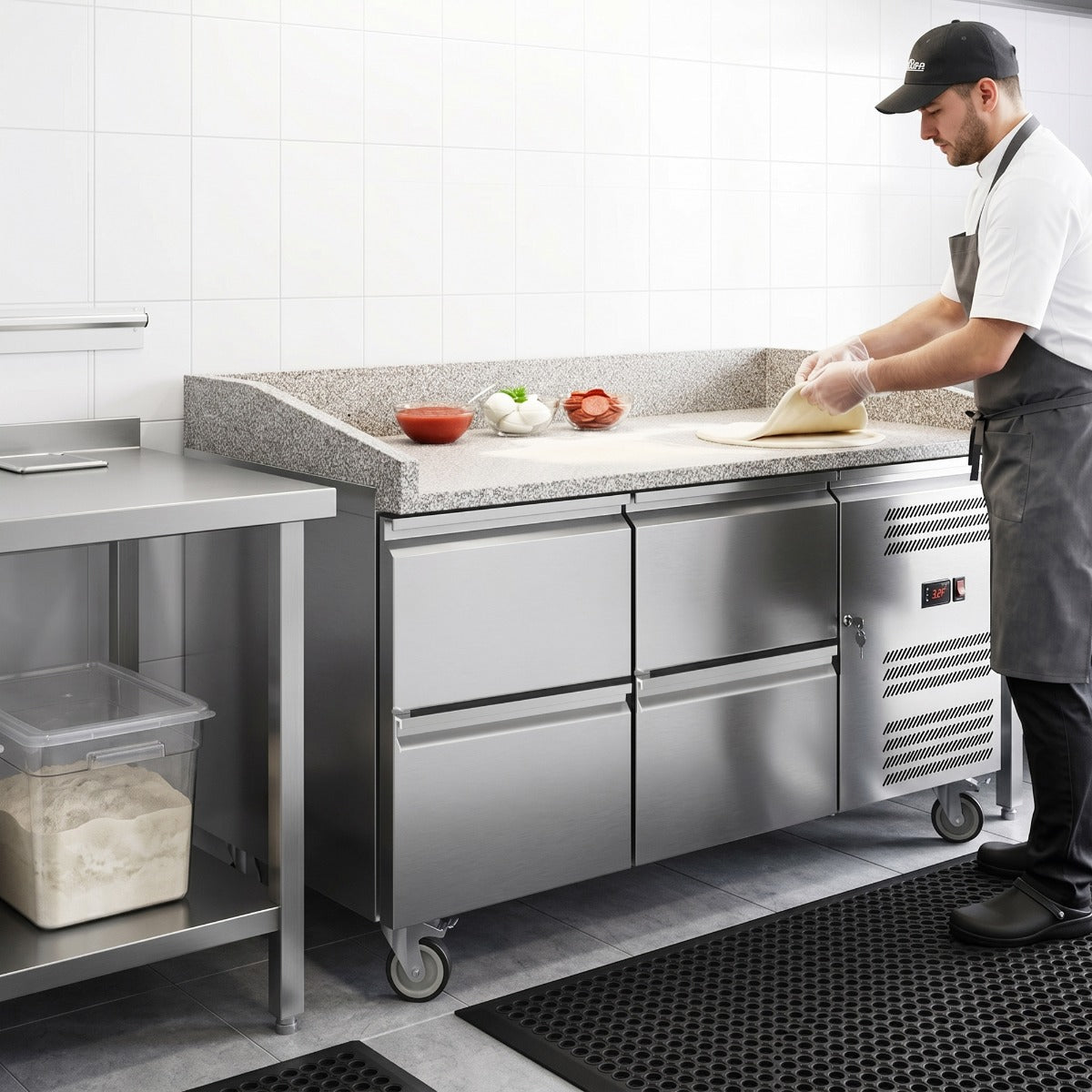 Coldline PDR-60-4D 60" Refrigerated Pizza Prep Dough Retarder with Marble Top and Four Drawers