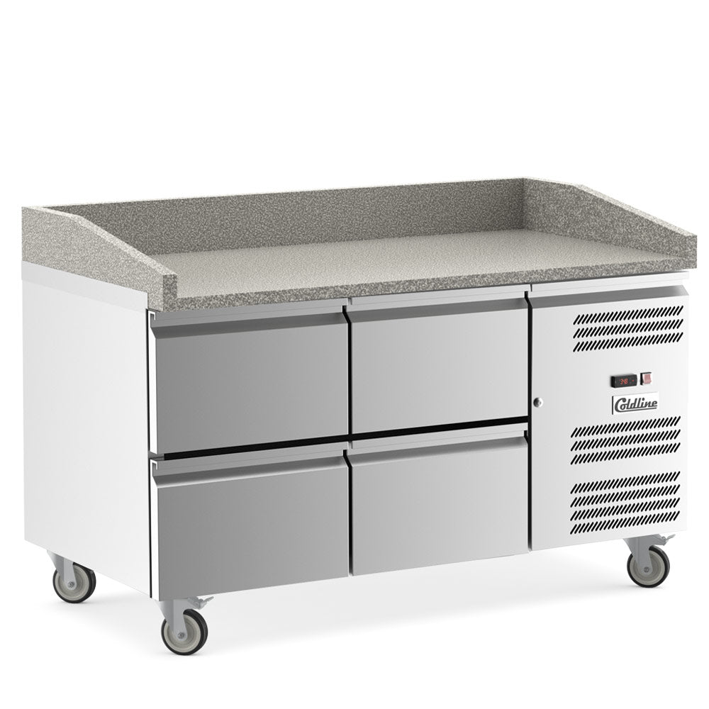 Coldline PDR-60-4D 60" Refrigerated Pizza Prep Dough Retarder with Marble Top and Four Drawers