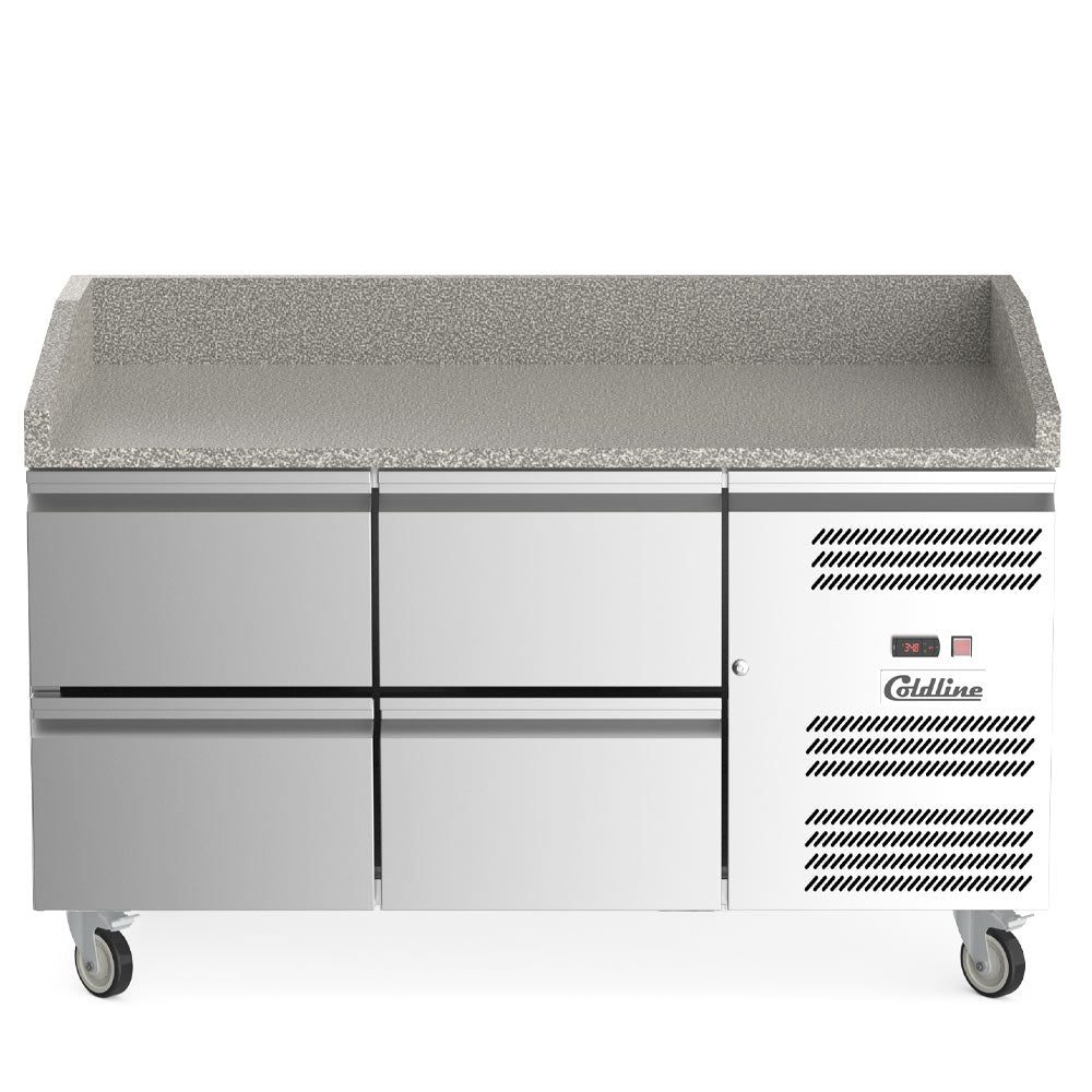 Coldline PDR-60-4D 60" Refrigerated Pizza Prep Dough Retarder with Marble Top and Four Drawers