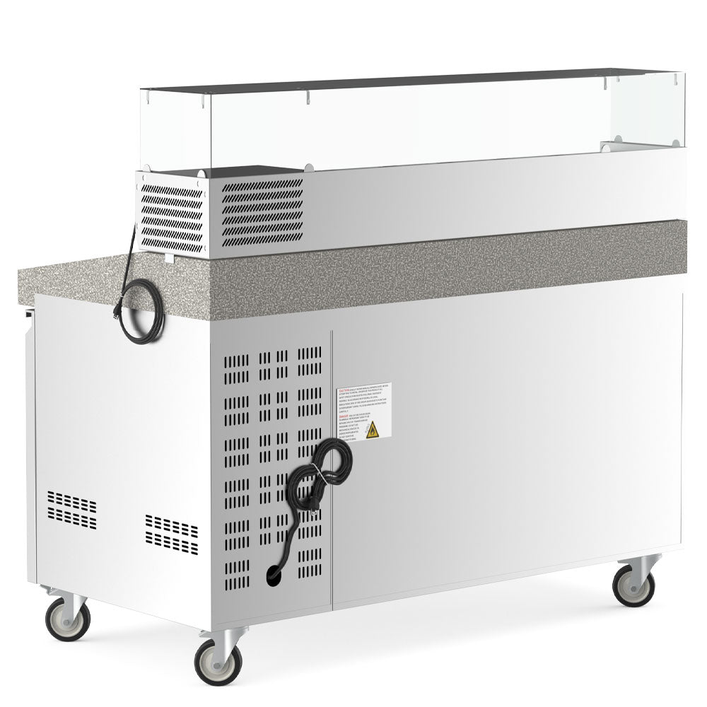 Coldline PDR-60-4D-SS 60" Refrigerated Pizza Prep Dough Retarder with Marble Top, Four Drawers and Refrigerated Stainless Topping Rail