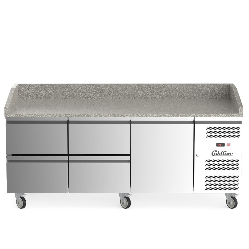 Coldline PDR-80N-4D 80" Refrigerated Pizza Prep Dough Retarder with Marble Top and Four Drawers