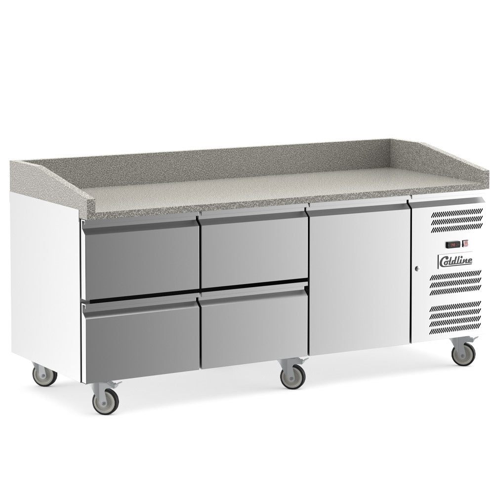 Coldline PDR-80N-4D 80" Refrigerated Pizza Prep Dough Retarder with Marble Top and Four Drawers