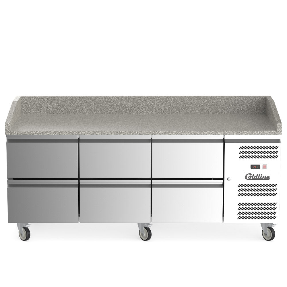 Coldline PDR-80N-6D 80" Refrigerated Pizza Prep Dough Retarder with Marble Top and Six Drawers
