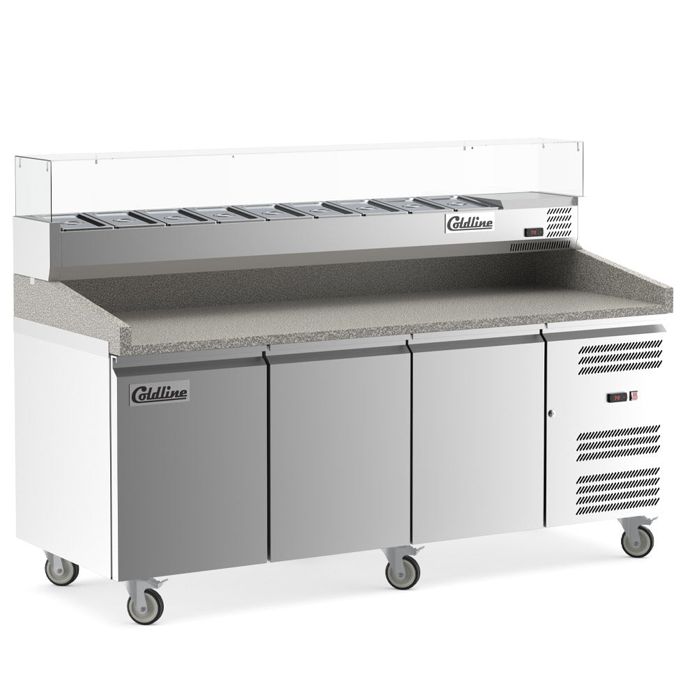 Coldline PDR-80N-SG 80" Refrigerated Pizza Prep Dough Retarder with Refrigerated Glass Topping Rail