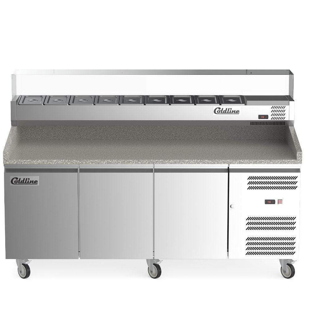 Coldline PDR-80N-SG 80" Refrigerated Pizza Prep Dough Retarder with Refrigerated Glass Topping Rail