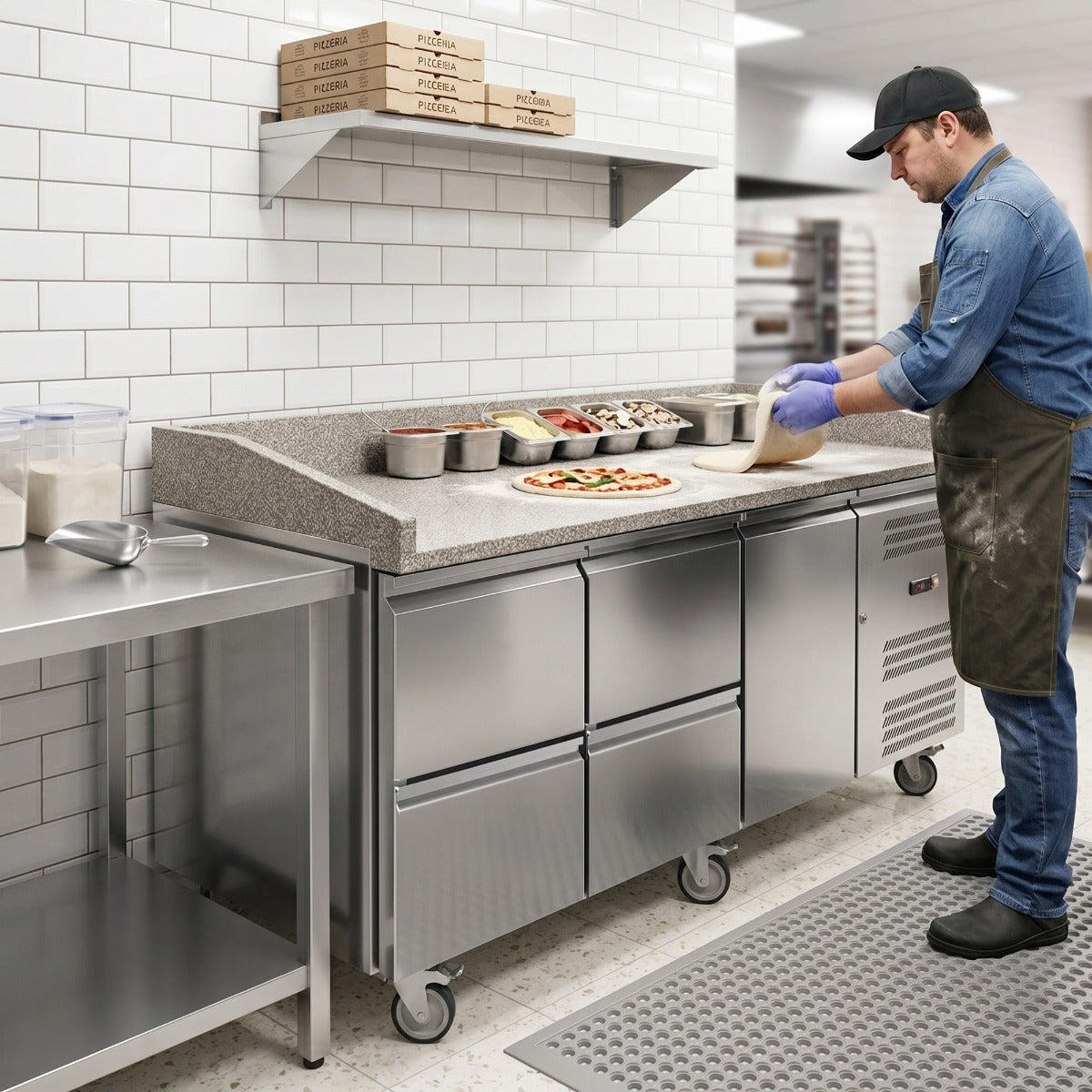 Coldline PDR-80N-4D 80" Refrigerated Pizza Prep Dough Retarder with Marble Top and Four Drawers