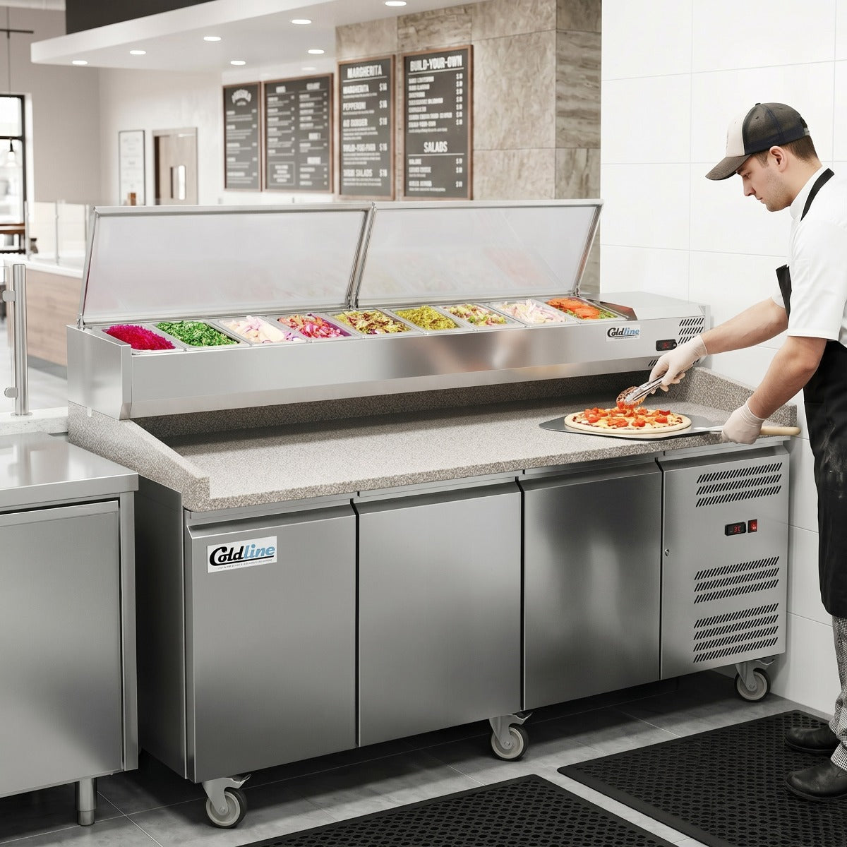 Coldline PDR-80N-SS 80" Refrigerated Pizza Prep Dough Retarder with Refrigerated Stainless Topping Rail