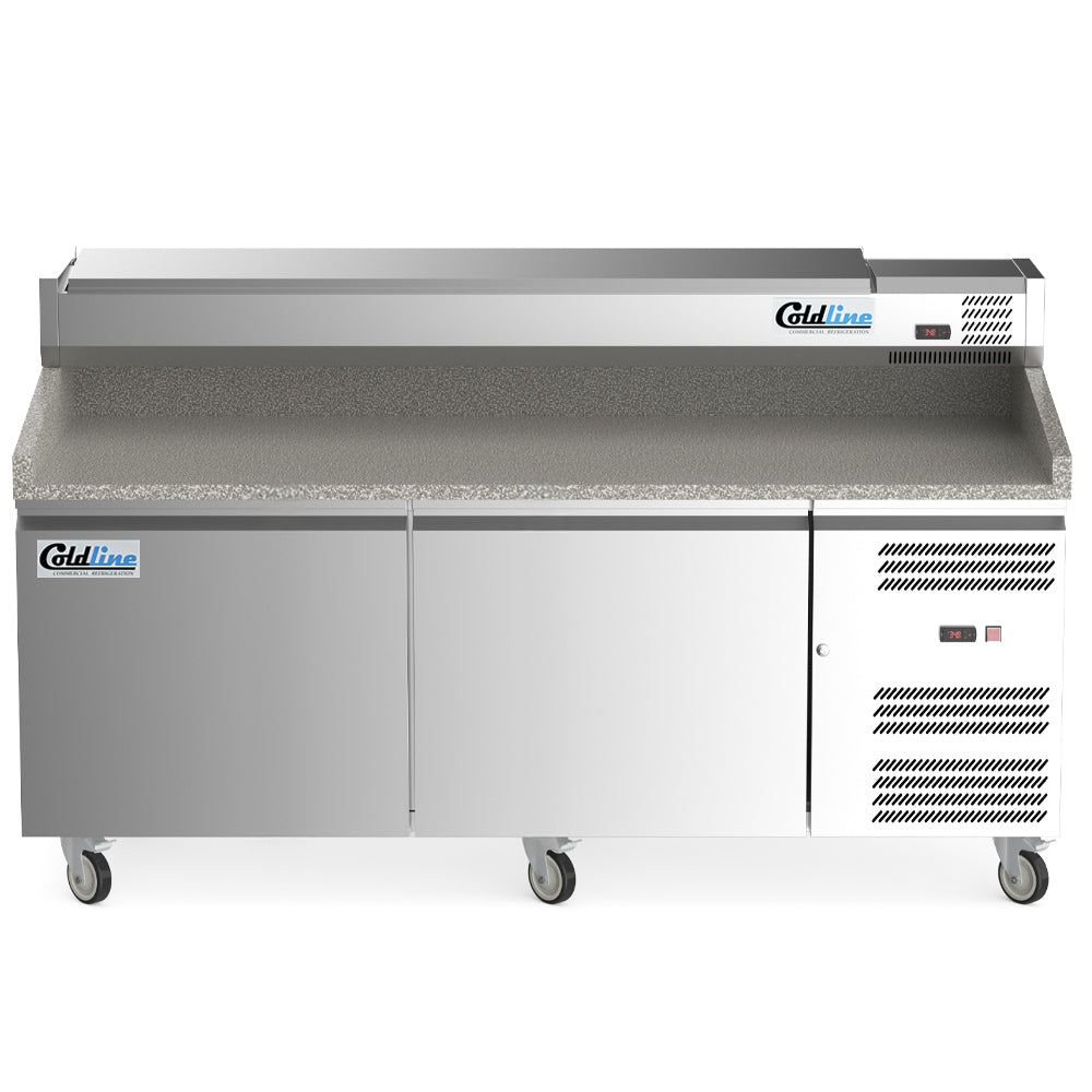 Coldline PDR-80W-SS 80" Two Door Refrigerated Pizza Prep Dough Retarder with Refrigerated Stainless Topping Rail