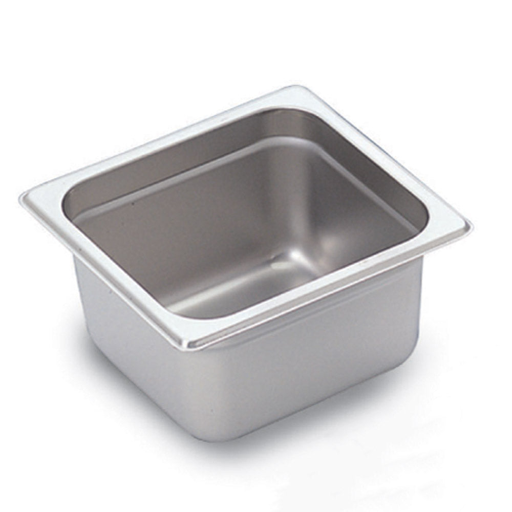 Prepline PFP-16-4 1/6 size stainless steel steam table pan, angled view