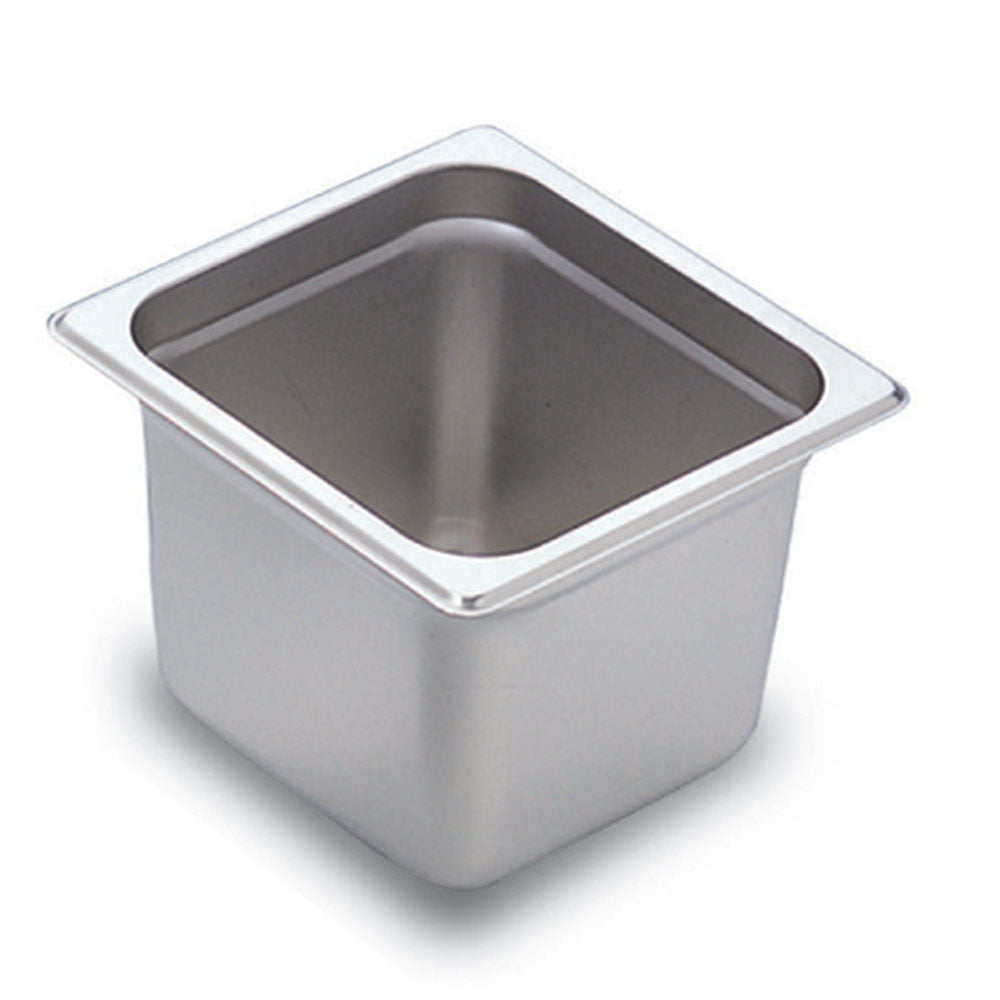 Prepline PFP-16-6 1/6 size stainless steel steam table pan, angled view