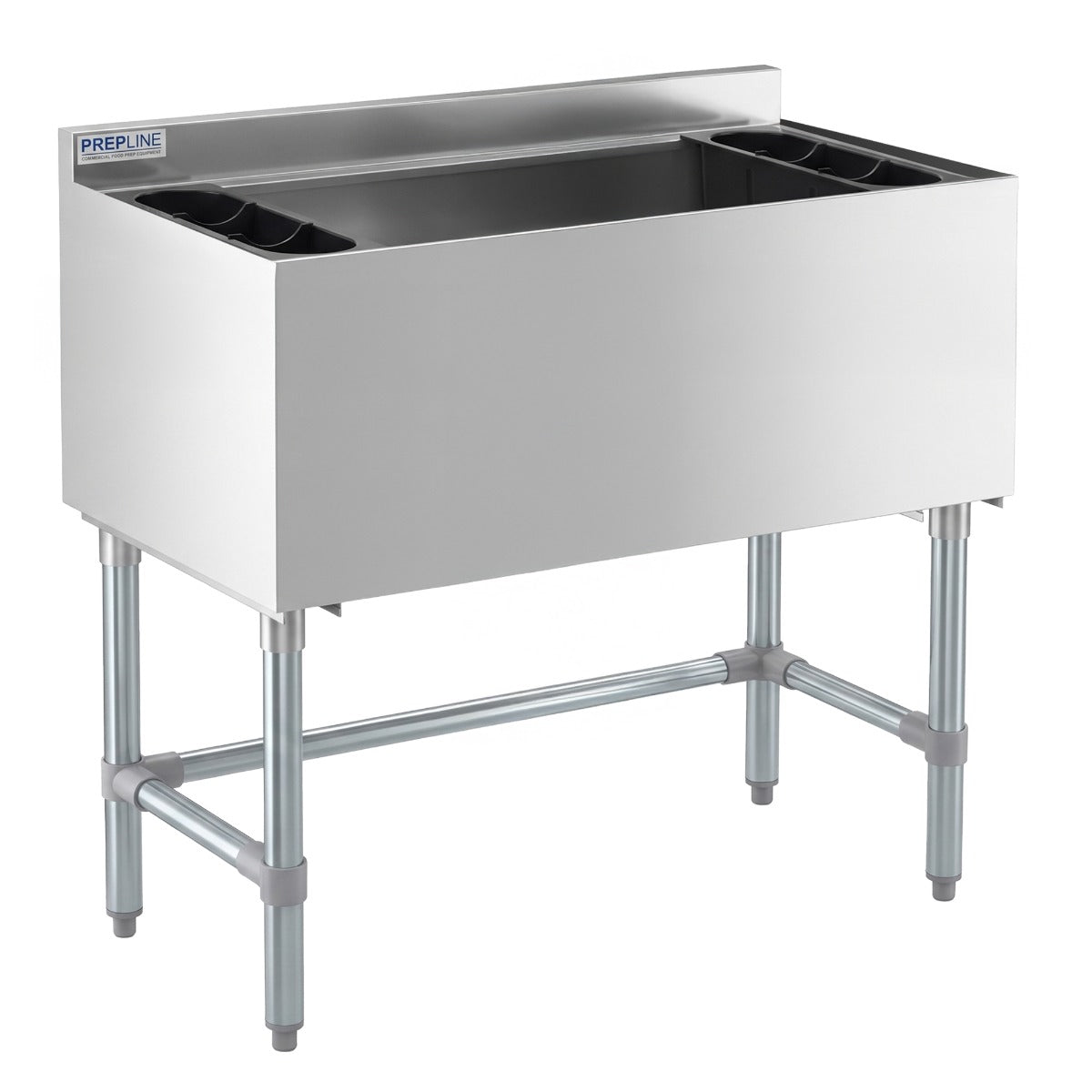Prepline PIB183612 underbar ice bin, angled front view