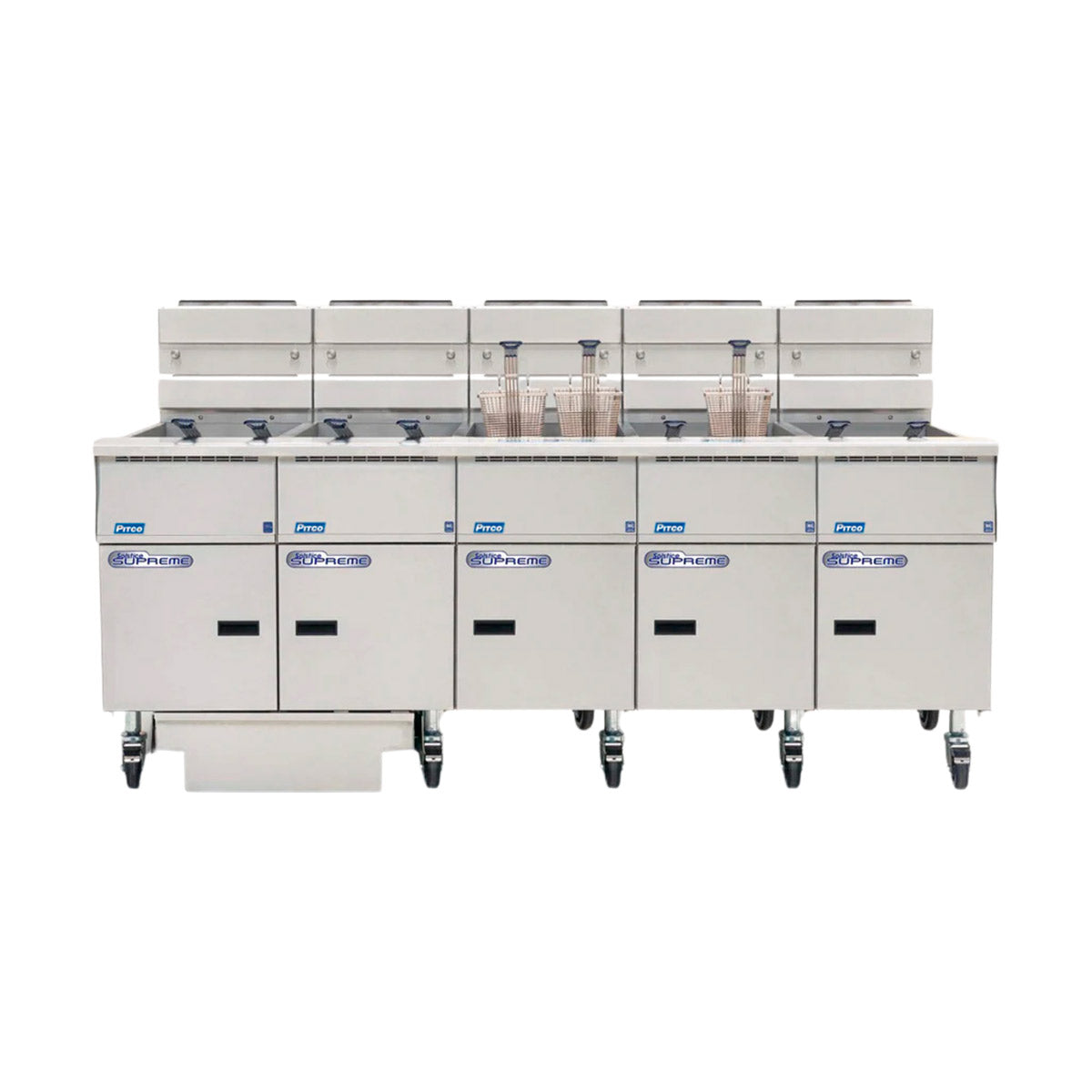 Pitco SSH55-5FD 250-lb Commercial Gas Fryer — 5 Fry Pots, Solid State Controls