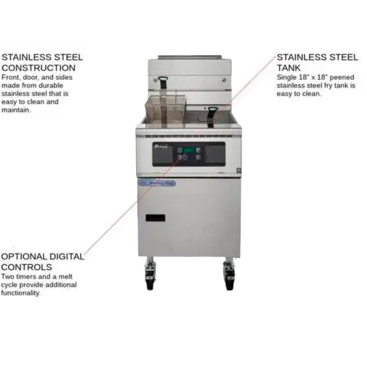 Pitco SSH75-1FD 75-lb Commercial Gas Fryer — Solid State Controls, Built-In Filter