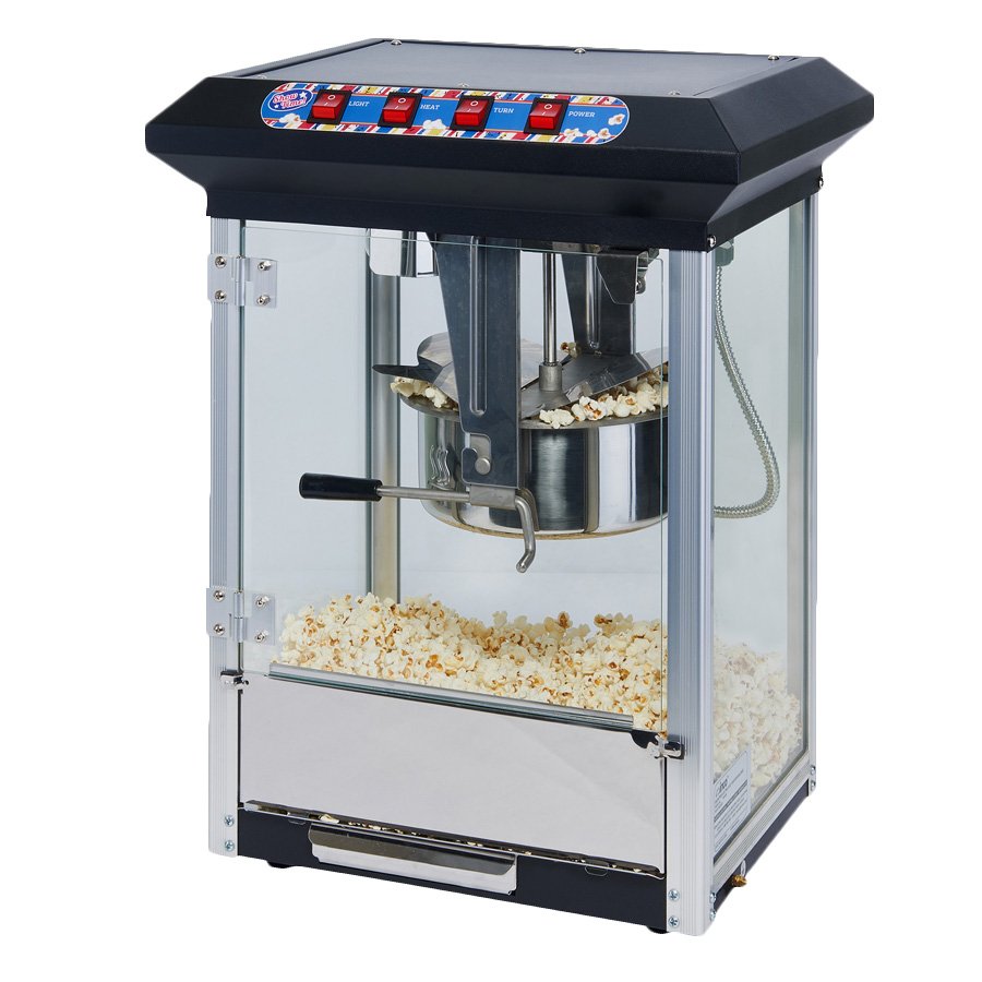 Winco POP-8B Showtime 8 oz Countertop Popcorn Machine, Black, 120V | 17.75" Wide