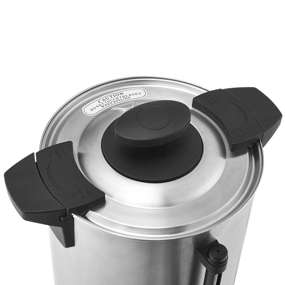 Prepline CU-15 4 gallon stainless steel coffee urn percolator, twist-locking lid, top view