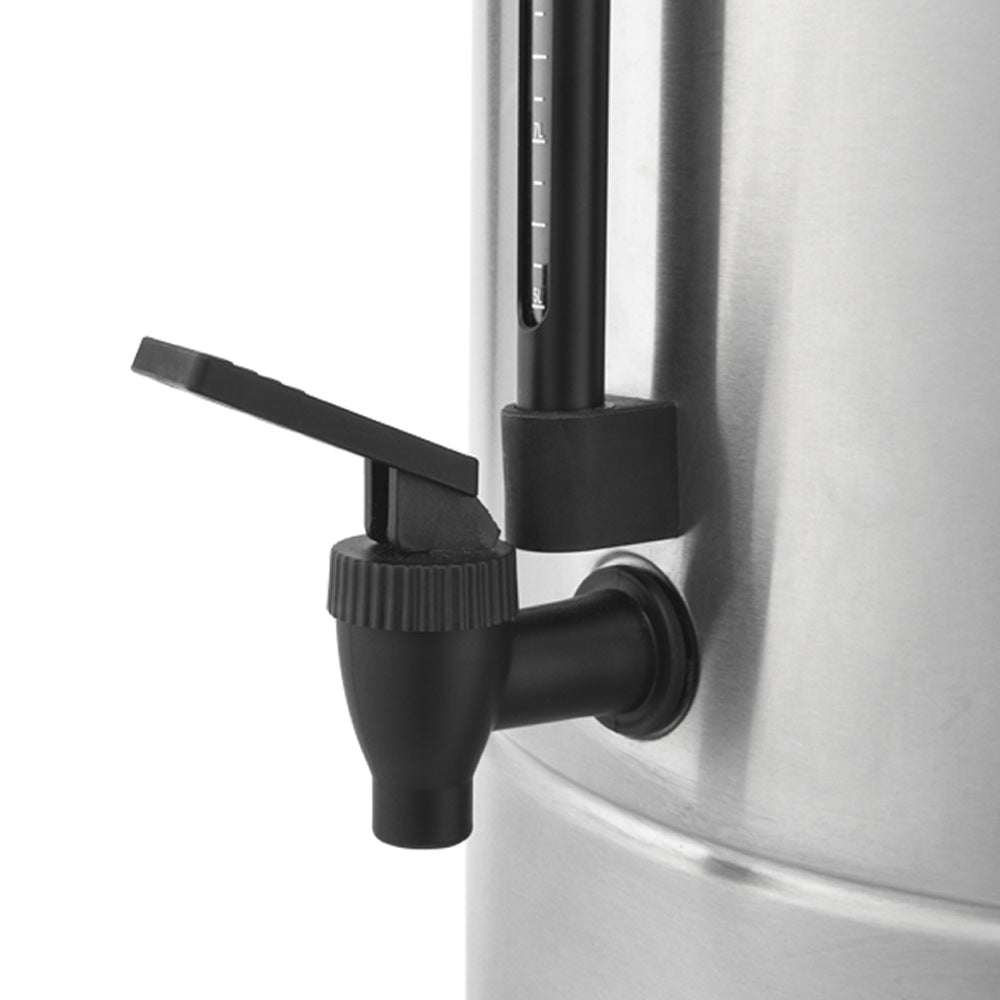 Prepline CU-15 4 gallon stainless steel coffee urn percolator, faucet and easy-pour lever close-up