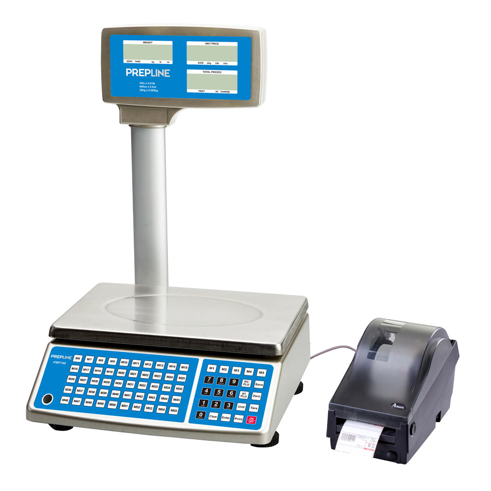 Prepline PSPT40-PR price computing scale with tower display and PSPRINTER thermal label printer