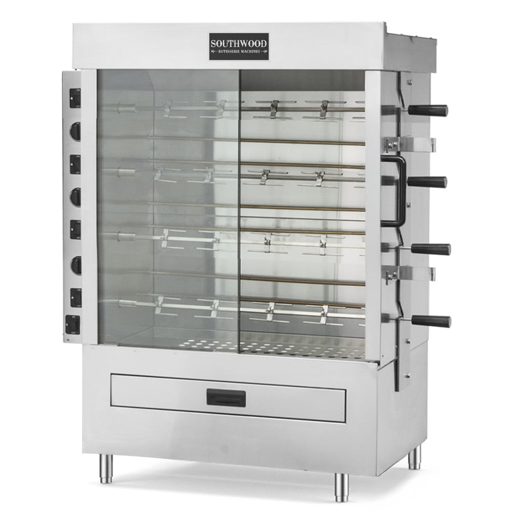 Southwood RE4 electric 4-spit chicken rotisserie oven, front angle view