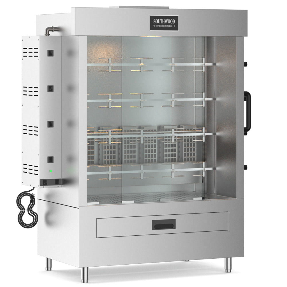 Southwood RG4-NG gas 4-spit chicken rotisserie oven, front angle view