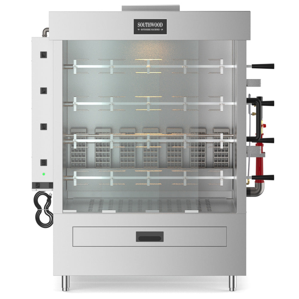 Southwood RG4-NG gas 4-spit chicken rotisserie oven, front view
