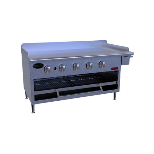 Royal Range GB series griddle with over-fired broiler, front angle view (representative image)