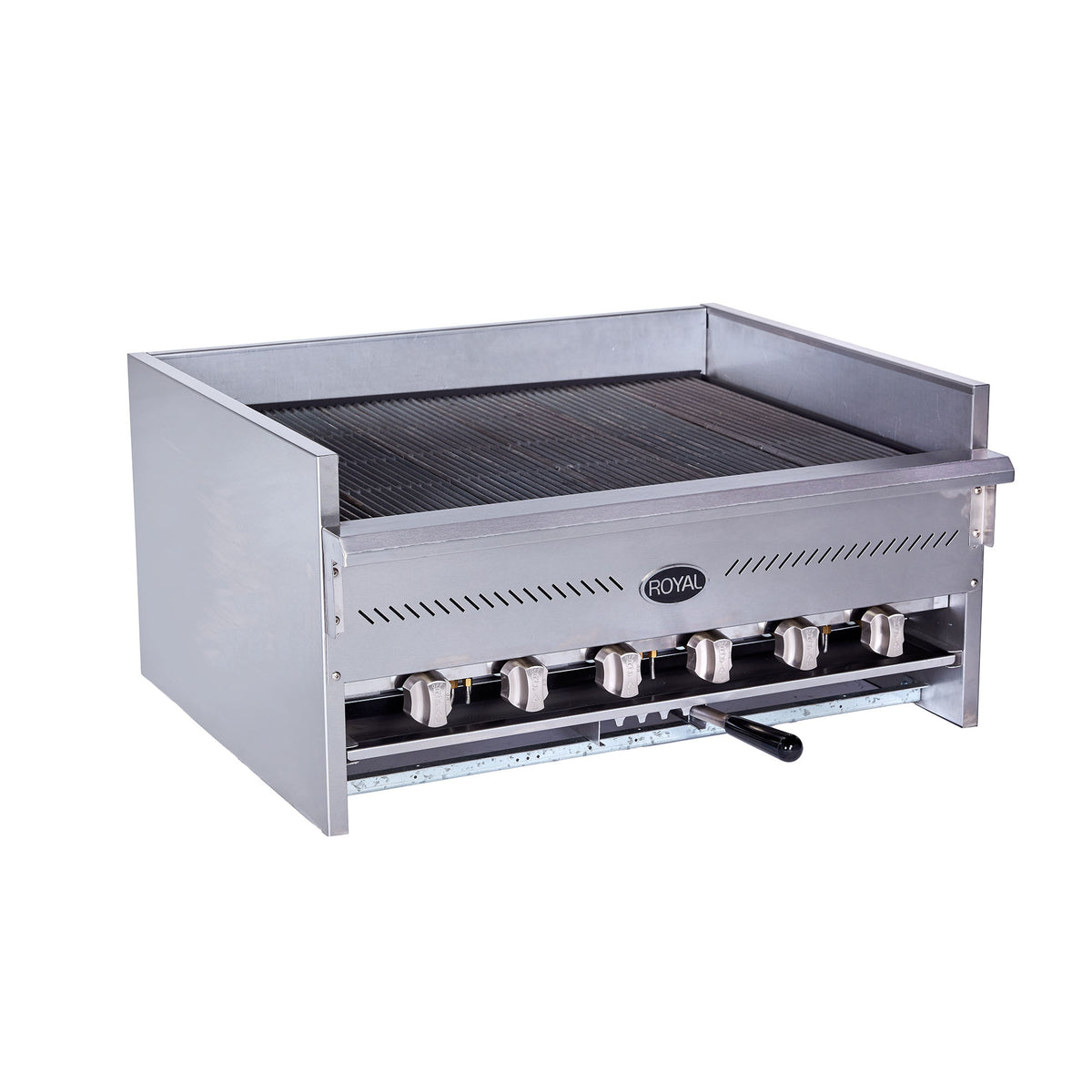 Royal Range RARB series steakhouse broiler with adjustable incline grates, front angle view (representative image)