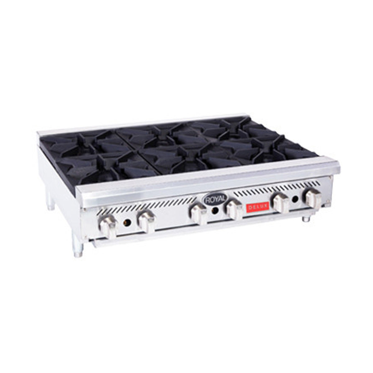 Royal Range RDHP-36-6 36" 6-burner countertop gas hot plate, front angle view