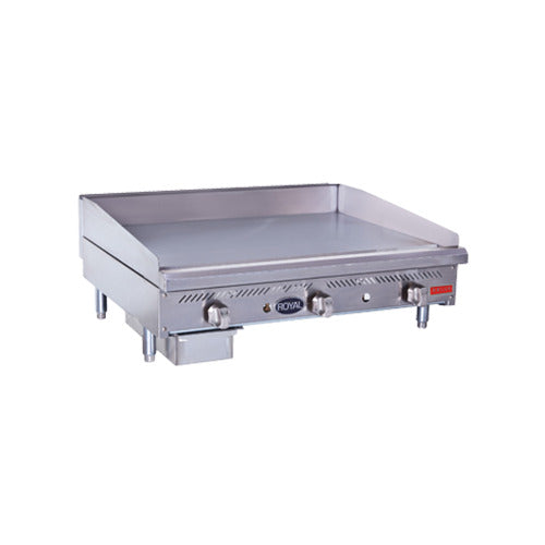Royal Range RDMG-series Delux manual gas griddle, front angle view (representative image, 36" model shown)