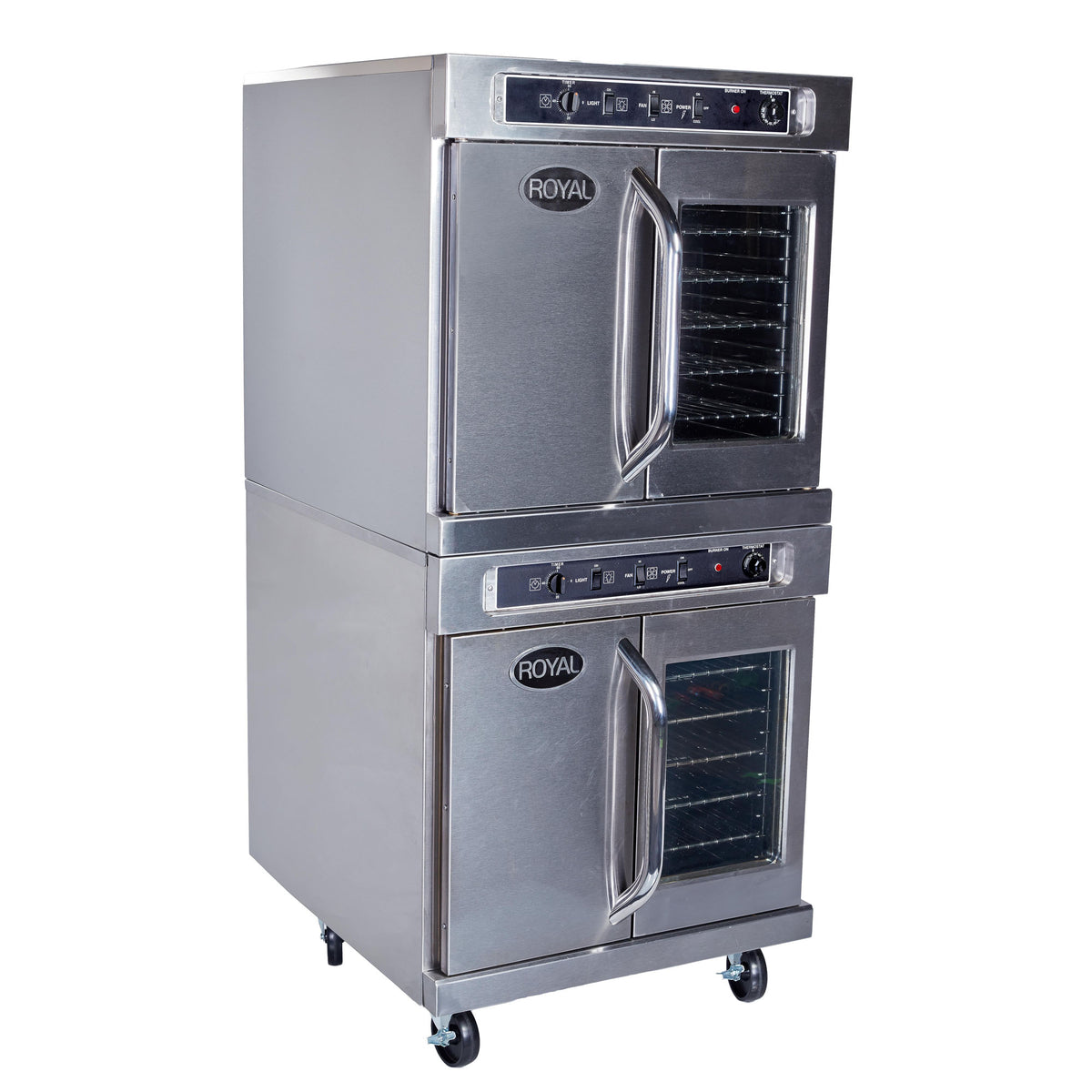 Royal Range RECOD-2 double-deck electric convection oven, front angle view, shown with optional casters