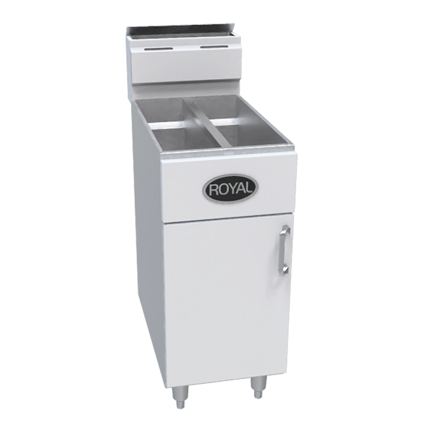 Royal Range RFT-2525 split-pot gas fryer, front angle view