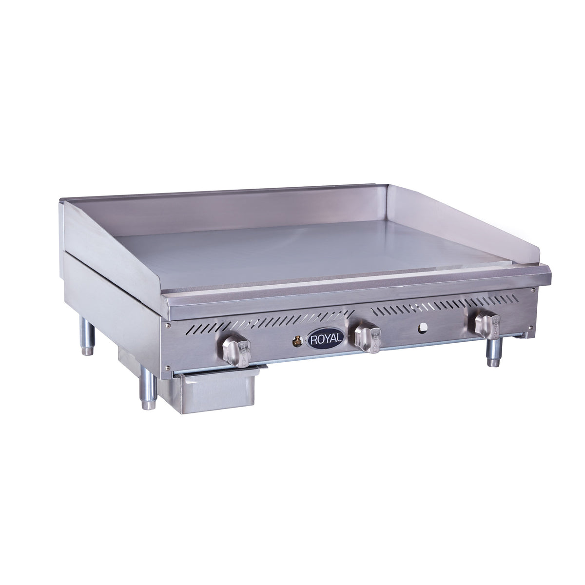 Royal Range RMG-series manual gas griddle, front angle view (representative image, 36" model shown)