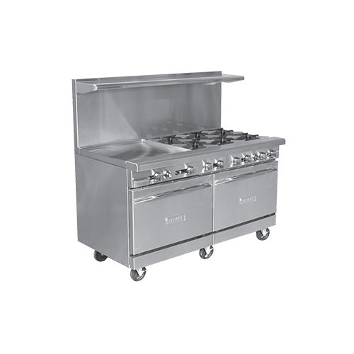 Royal Range Royal Series gas restaurant range, front angle view (representative image; the size, top, ovens and casters shown differ from this model)