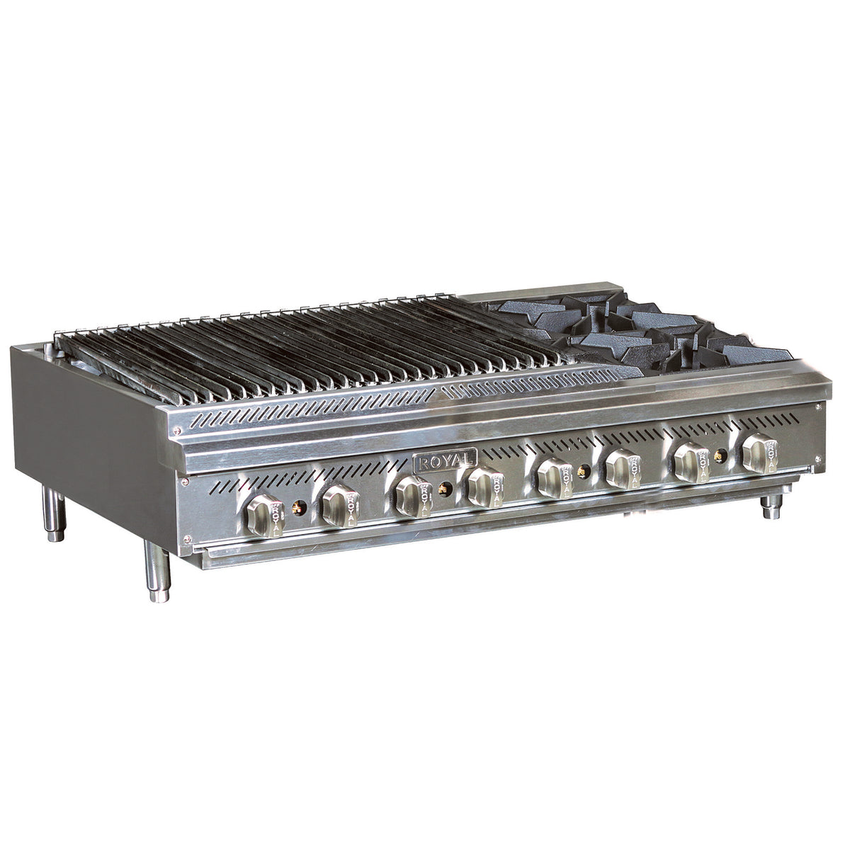 Royal Range RRB-OB series countertop radiant charbroiler with open burners, front angle view (representative image)