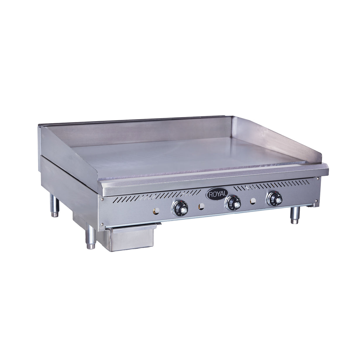 Royal Range RSTG-series snack thermostatic gas griddle, front angle view (representative image, RTG-series 36" model shown)