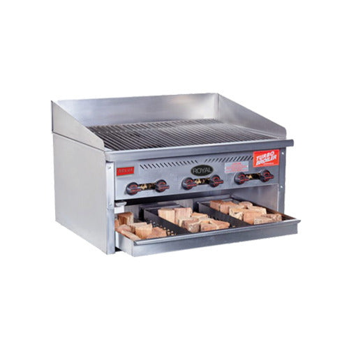 Royal Range TB-8-SM series infrared charbroiler with smoker drawer, front angle view (representative image)