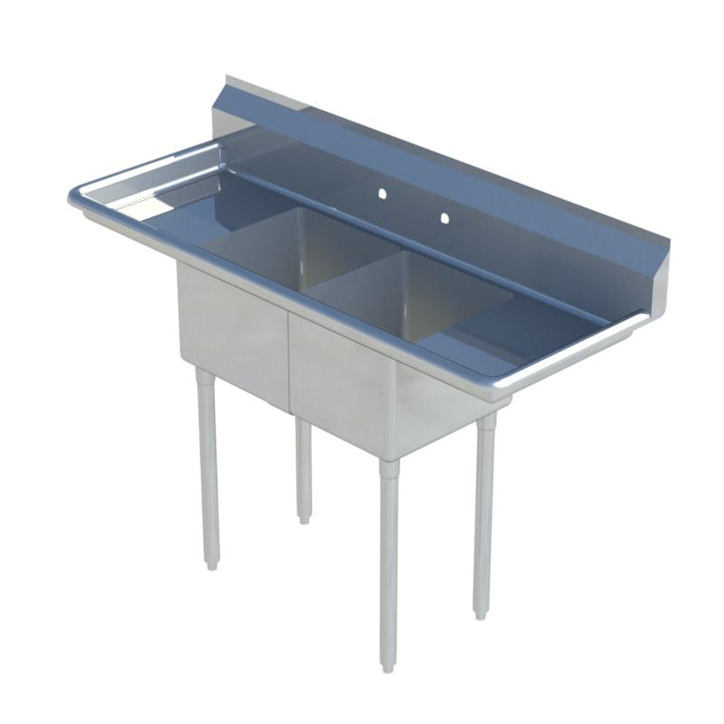 Sapphire SMS-2-1416D 2-Compartment Commercial Sink – 56" Wide – Left & Right-Hand Drainboards