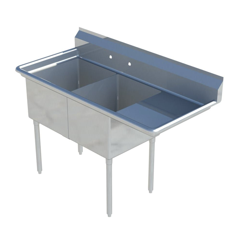 Sapphire SMS-2-1818R 2-Compartment Commercial Sink – 56.6" Wide – Right-Hand Drainboard