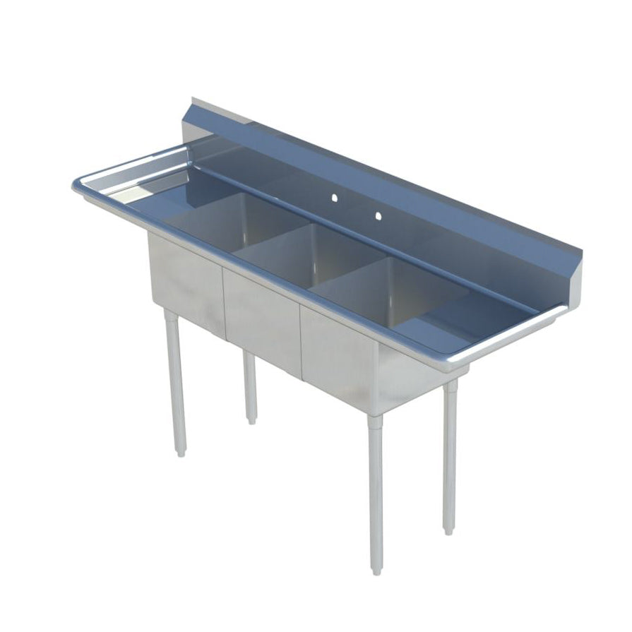 Sapphire SMS-3-1818D 3-Compartment Commercial Sink – 90" Wide – Left & Right-Hand Drainboards