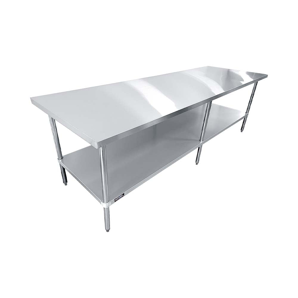Sapphire SMTE-30108G Stainless Steel Work Table – 108" x 30", Flat Top, Undershelf